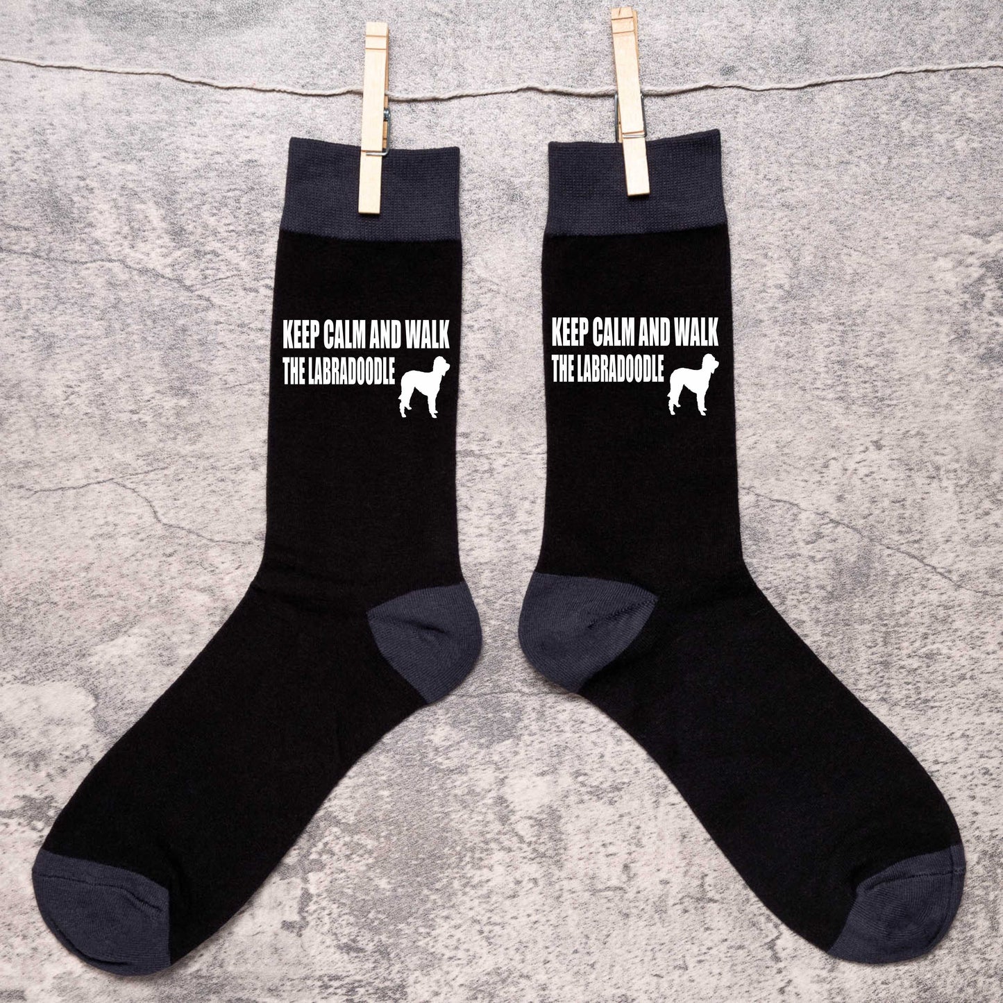 Keep Calm & Walk The Labradoodle Men's Black Novelty Socks Dog Lover Gift