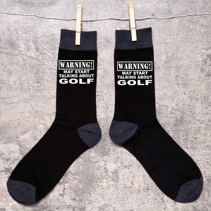 Warning May Talk About Golf Men's Black Novelty Socks Birthday Gift