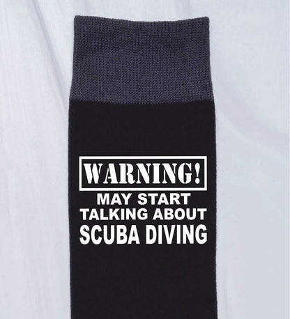 Warning May Talk About Scuba Diving Men's Black Novelty Socks Birthday Gift