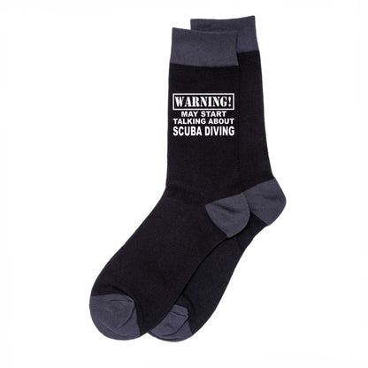 Warning May Talk About Scuba Diving Men's Black Novelty Socks Birthday Gift