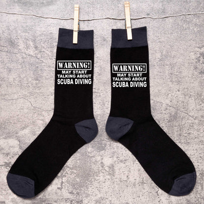 Warning May Talk About Scuba Diving Men's Black Novelty Socks Birthday Gift