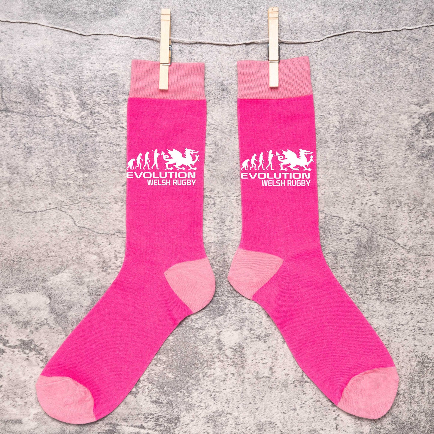 Evolution Of Welsh Rugby Ladies Novelty Socks Pink Wales Gift for Ladies