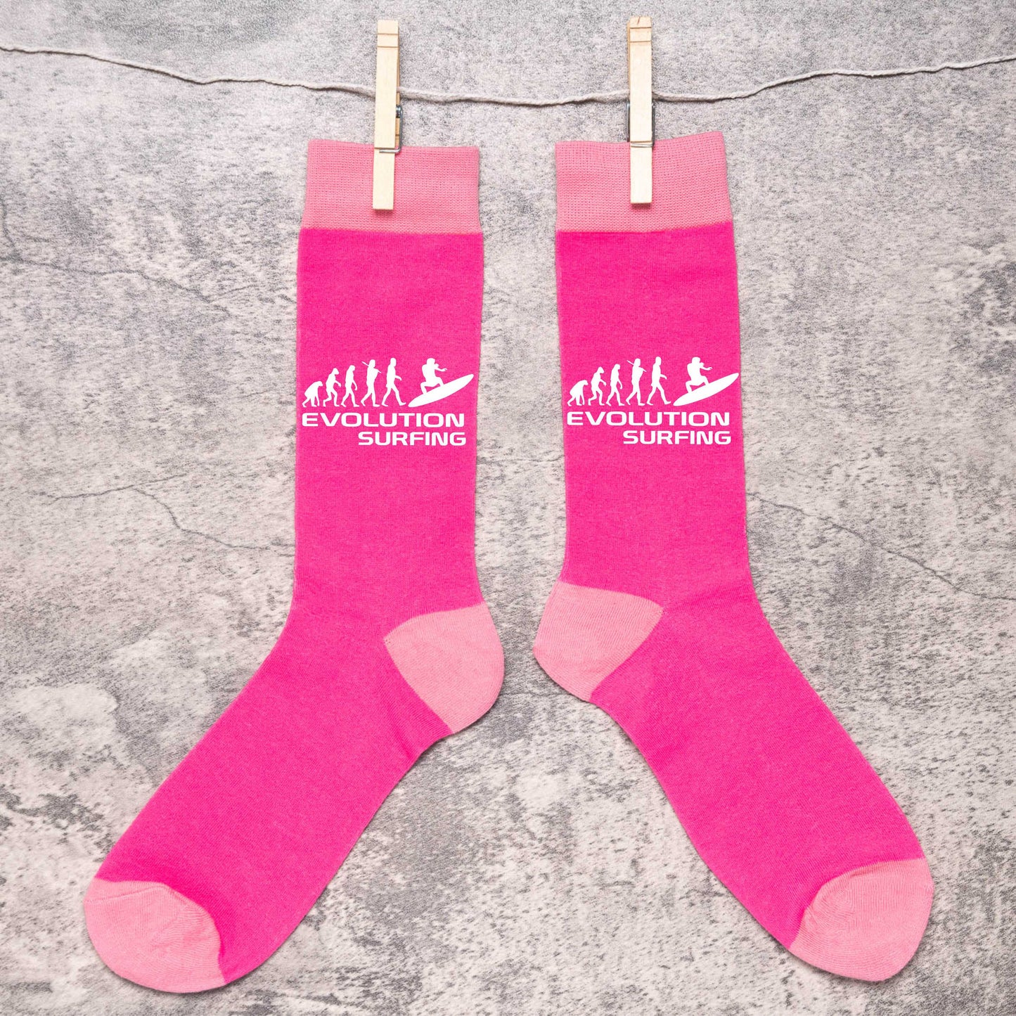 Evolution Of Surfing Ladies Novelty Socks Pink Funny WaterSports Gift Women