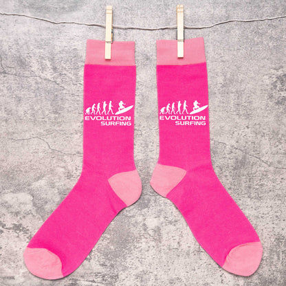 Evolution Of Surfing Ladies Novelty Socks Pink Funny WaterSports Gift Women