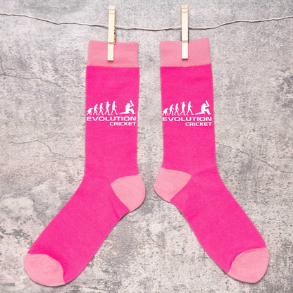 Evolution Of Cricket Ladies Novelty Socks Pink Funny Cricketers Gift for Ladies