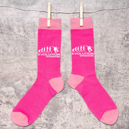 Evolution Of Skateboarding Ladies Novelty Socks Pink Funny Gift for Ladies