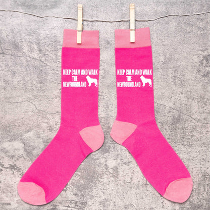 Keep Calm & Walk Newfoundland Ladies Novelty Socks Pink Dog Lovers Gift