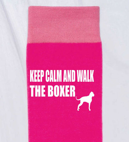 Keep Calm & Walk The Boxer Ladies Pink Novelty Socks Dog Lover Gift