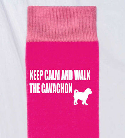 Keep Calm & Walk Cavachon Ladies Pink Novelty Socks Dog Lover Gift