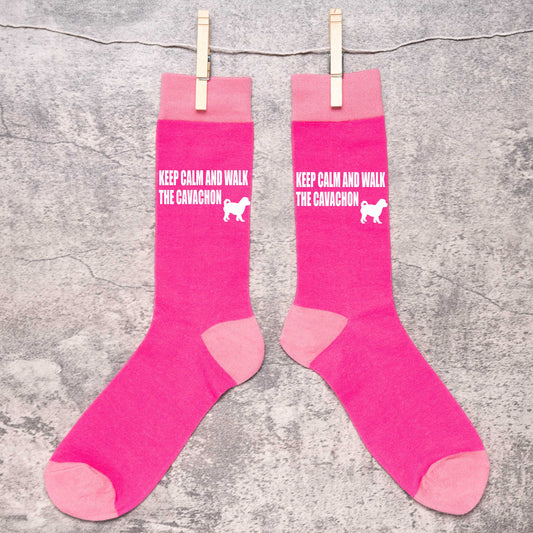 Keep Calm & Walk Cavachon Ladies Pink Novelty Socks Dog Lover Gift