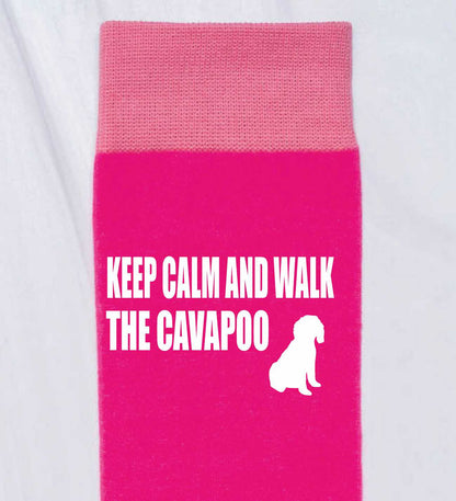 Keep Calm & Walk The Cavapoo Ladies Pink Novelty Socks Dog Lover Gift