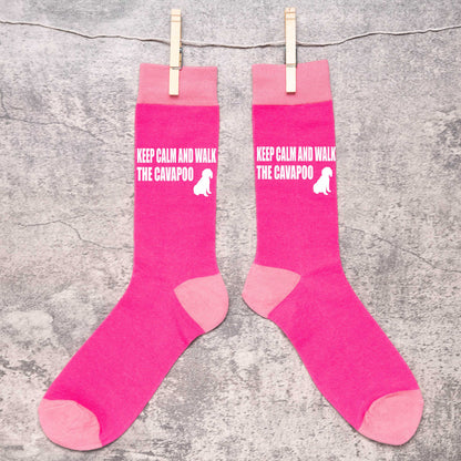 Keep Calm & Walk The Cavapoo Ladies Pink Novelty Socks Dog Lover Gift