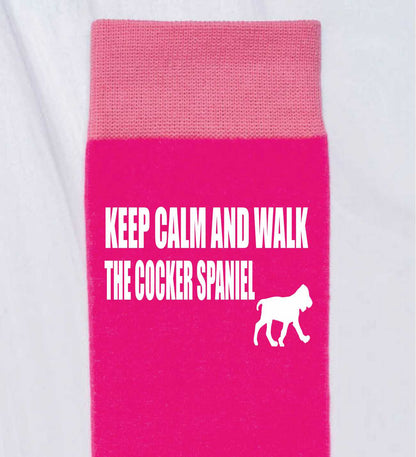 Keep Calm & Walk The Cocker Spaniel Ladies Pink Novelty Socks Dog Lover Gift