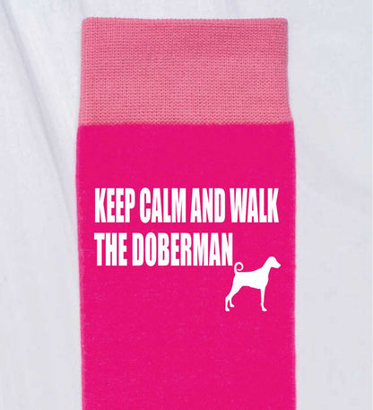 Keep Calm & Walk The Dobermann Ladies Pink Novelty Socks Dog Lover Gift