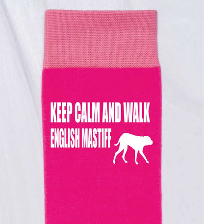 Keep Calm & Walk The English Mastiff Ladies Pink Novelty Socks Dog Lover Gift