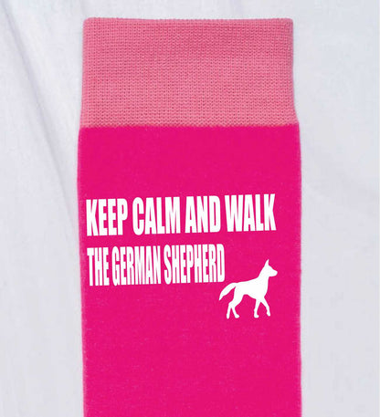 Keep Calm & Walk German Shepherd Ladies Pink Novelty Socks Dog Lover Gift