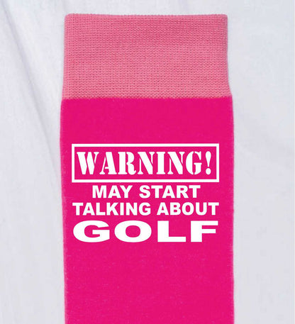 Warning May Talk About Golf Ladies Pink Novelty Socks Birthday Gift
