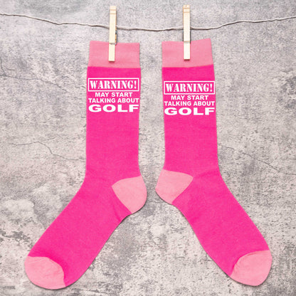 Warning May Talk About Golf Ladies Pink Novelty Socks Birthday Gift