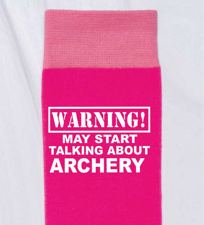 Warning May Talk About Archery Ladies Pink Novelty Socks Birthday Gift