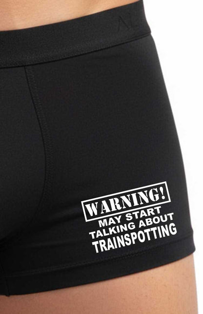 Warning May Start Talking About Trainspotting Bamboo Boxer Shorts Funny Gift