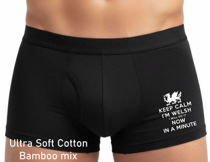Keep Calm Im Welsh Now In A Minute Bamboo Boxer Shorts Welsh Gift