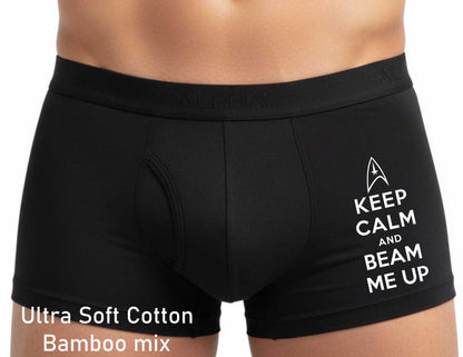 Keep Calm And Beam Me Up Bamboo Boxer Shorts Sci Fi Gift For Him