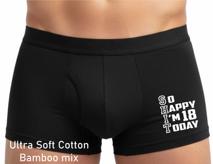 18th Birthday So Happy I'm 18 Today Bamboo Boxer Shorts Funny Gift