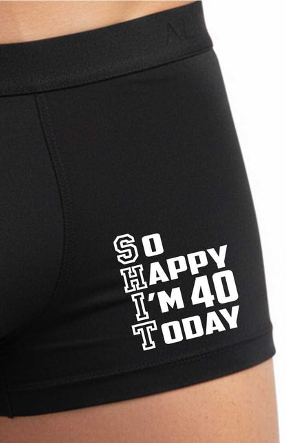 So Happy I'm 40 Today Bamboo Boxer Shorts Funny 40th Birthday Gift