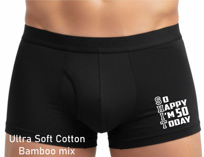 So Happy I'm 50 Today Bamboo Boxer Shorts Funny 50th Birthday Gift