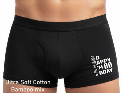 80th Birthday So Happy I'm 80 Today Bamboo Boxer Shorts Funny Gift