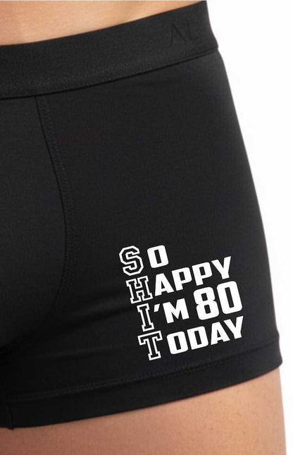 80th Birthday So Happy I'm 80 Today Bamboo Boxer Shorts Funny Gift