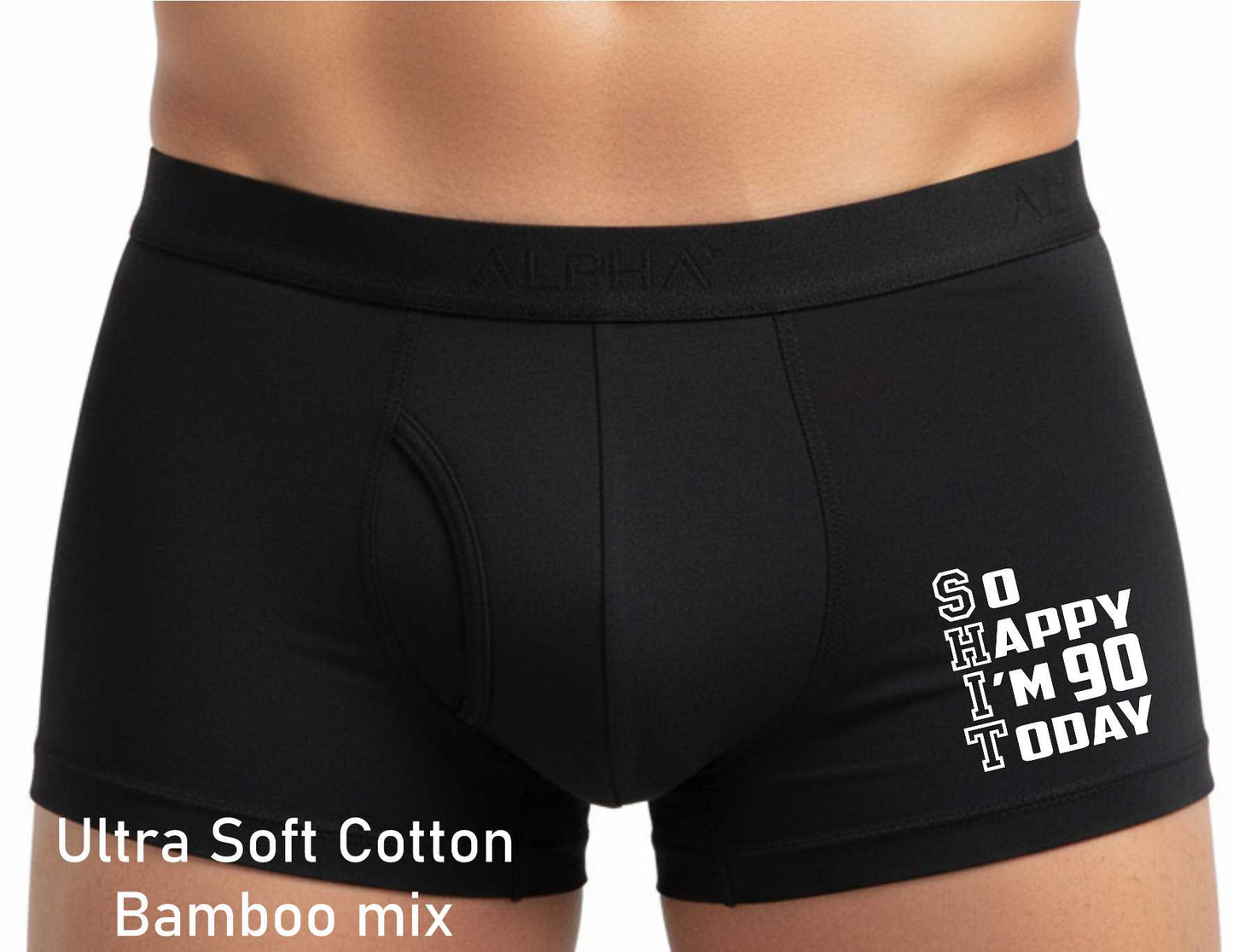 90th Birthday So Happy I'm 90 Today Bamboo Boxer Shorts Funny Gift