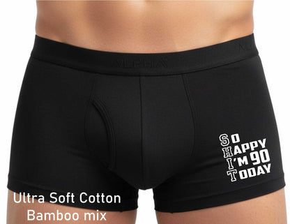 90th Birthday So Happy I'm 90 Today Bamboo Boxer Shorts Funny Gift