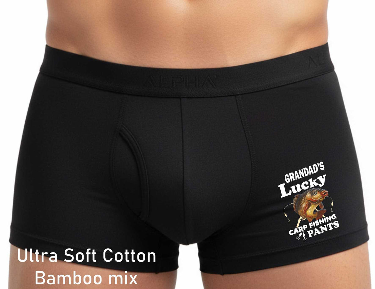 Worlds Grandad's Lucky Carp Bamboo Boxer Shorts Funny Angling Gift Him