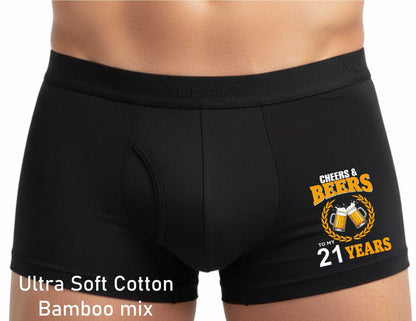 21st Birthday Cheers And Beers Bamboo Supersoft Boxer Shorts Fun Gift