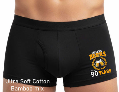 Supersoft Bamboo Boxer Shorts Fun Gift 90th Birthday Cheers And Beers