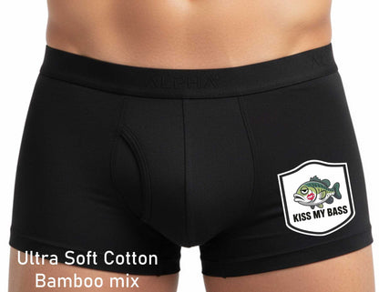 Funny Fisherman Angler Gift Kiss My Bass Bamboo Boxer Shorts
