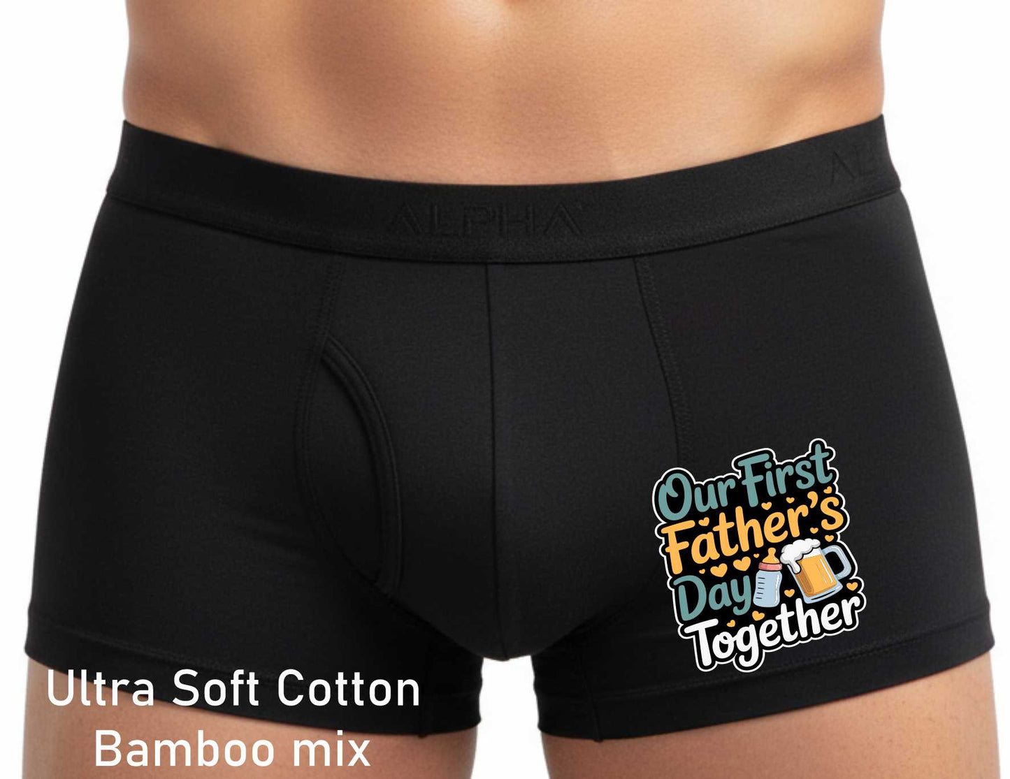 Our First Father's Day Bamboo Cotton Boxer Shorts New Dad Gift Him