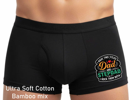 Dad And Stepdad I Rock Both Cotton Bamboo Boxer Shorts Gift