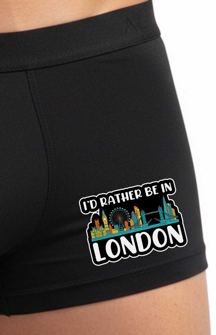 I'd Rather Be In London Boxer Shorts Mens Black Fun Gift For Men
