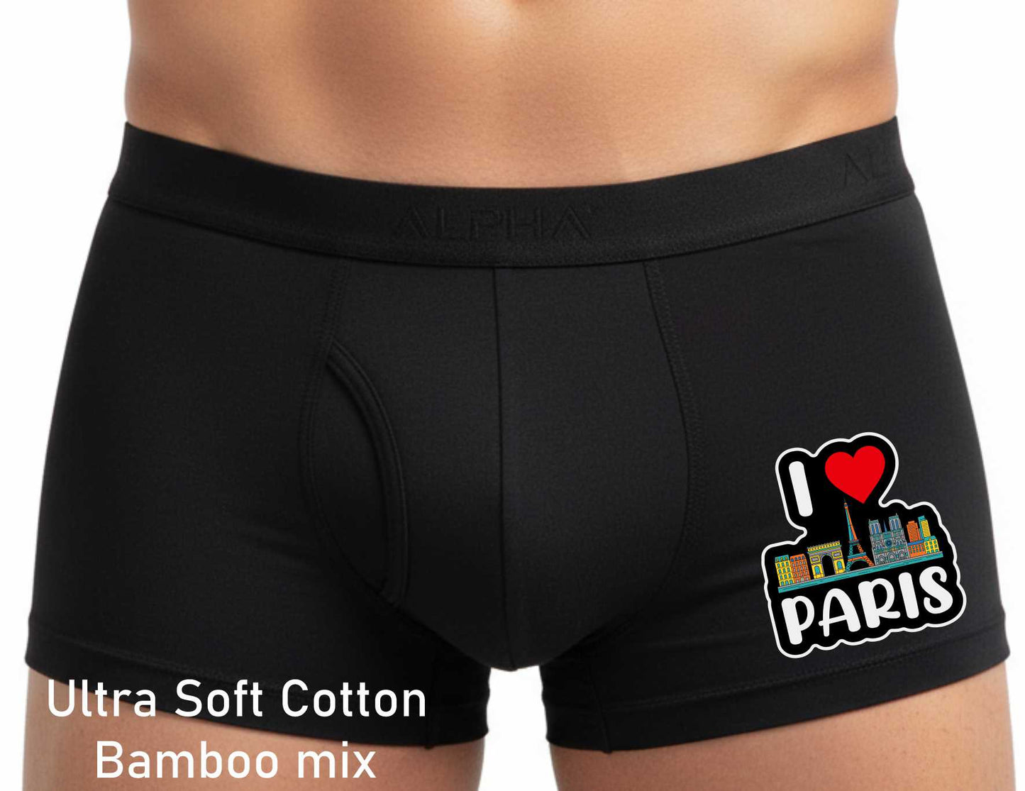 I Love Paris Boxer Shorts Mens Black Fun Gift For Men