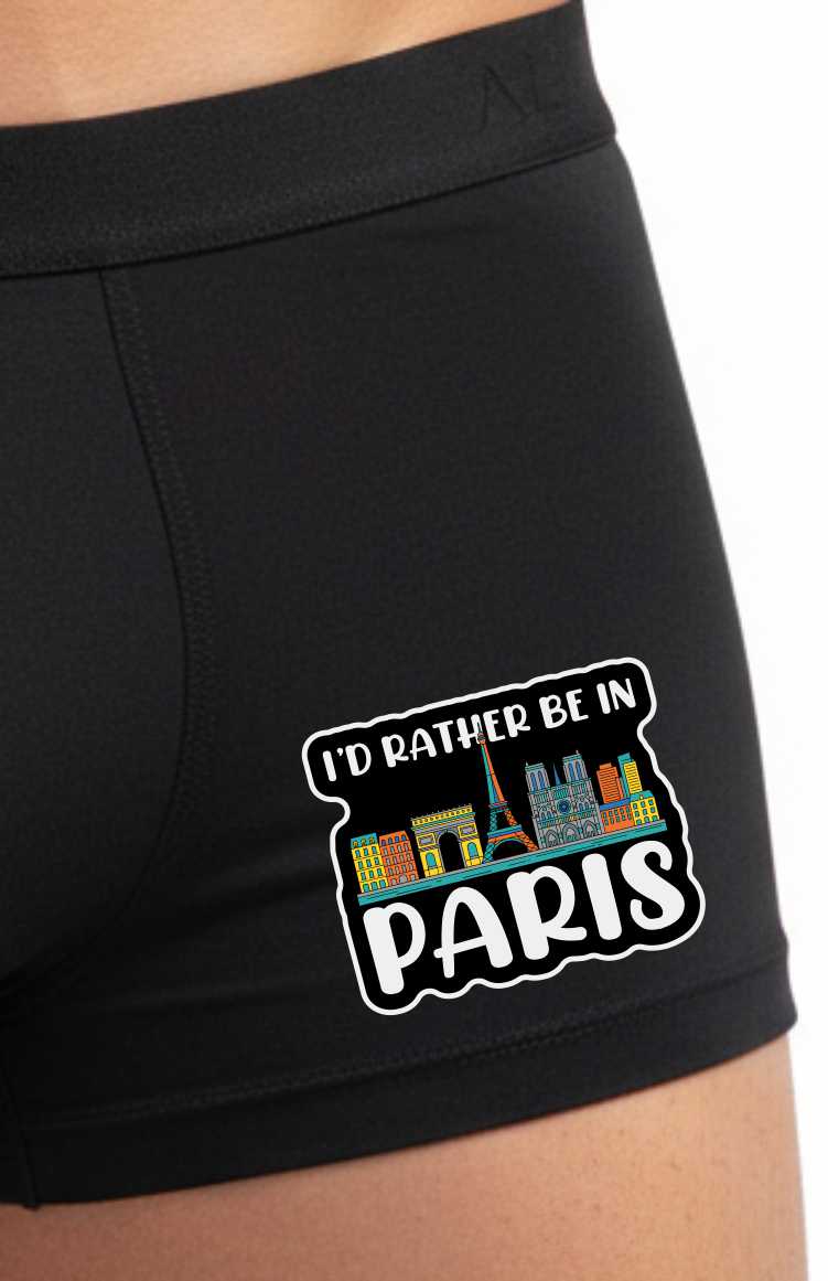 I'd Rather Be In Paris Boxer Shorts Mens Black Fun Gift For Men