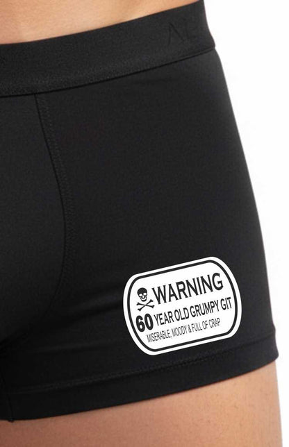 Warning 60 Year Old Grumpy Git Bamboo Boxer Shorts 60th Birthday Gift