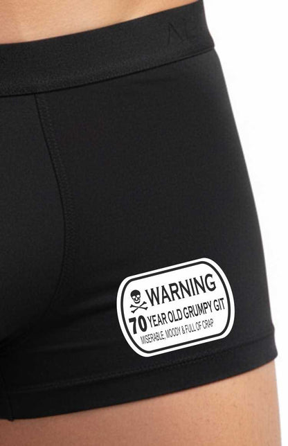 Warning 70 Year Old Grumpy Git Bamboo Boxer Shorts 70th Birthday Gift