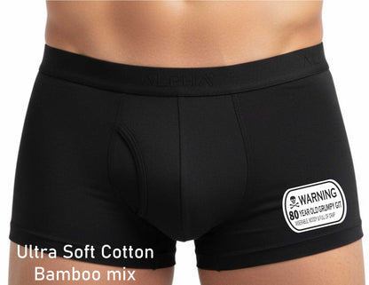 Warning 80 Year Old Grumpy Git Bamboo Boxer Shorts 80th Birthday Gift