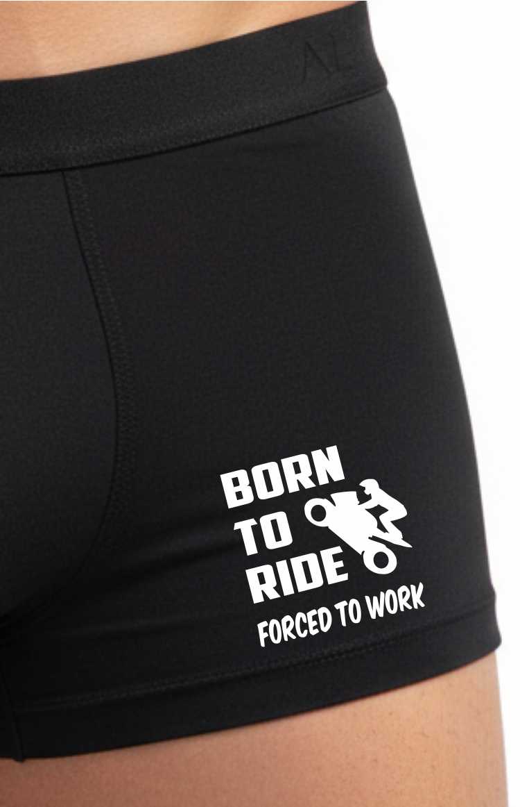 Funny Biker Gift Bamboo Boxer Shorts Born To Ride Forced To Work