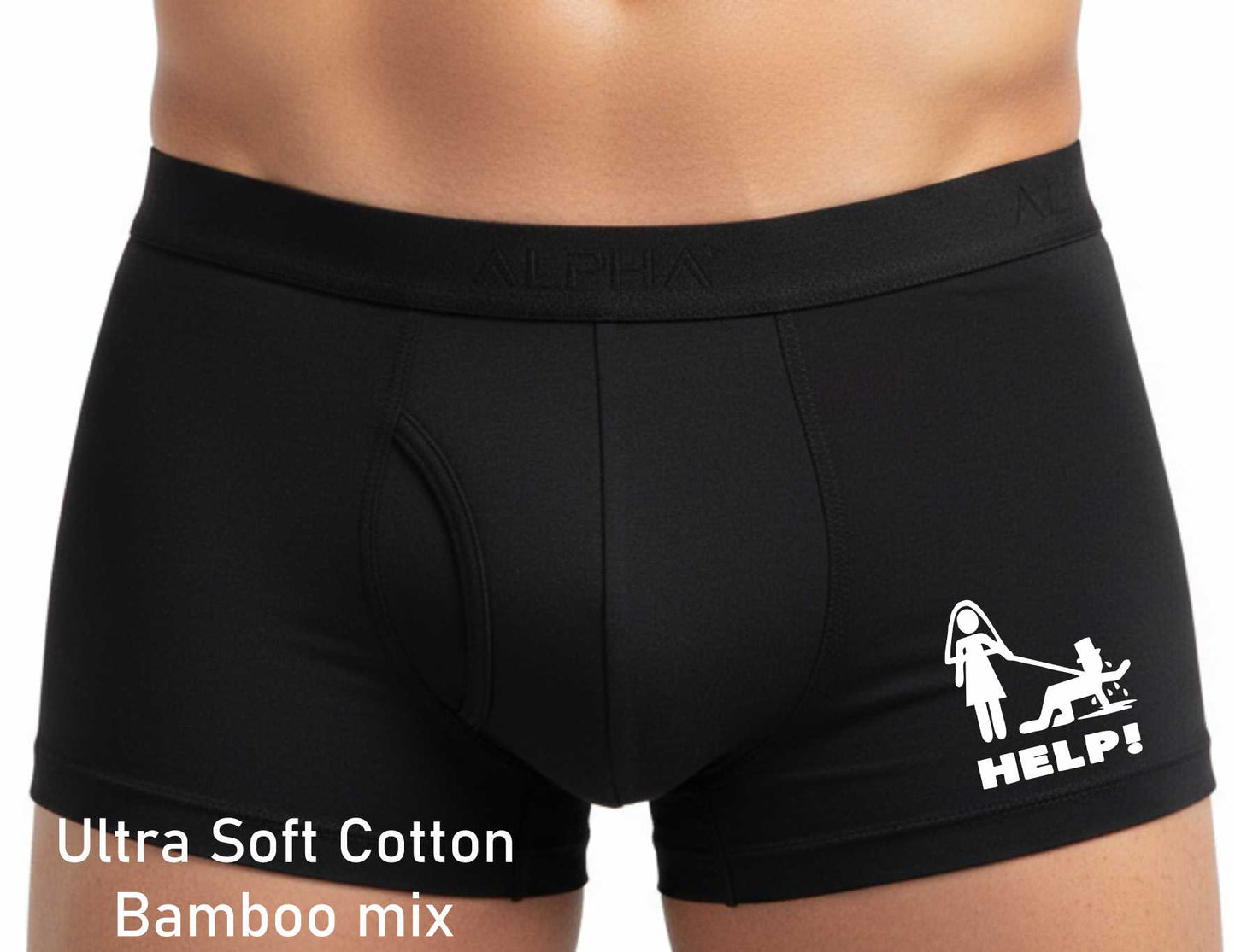 Groom Help! Bamboo Boxers Funny Stag Do Wedding Gift