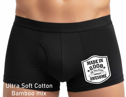 18th Birthday Made In 2008 Totally Awesome Bamboo Men's Boxers Gift