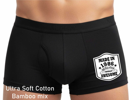 40th Birthday Made In 1986 Totally Awesome Bamboo Men's Boxers Gift