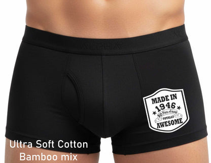 80th Birthday Made In 1946 Totally Awesome Bamboo Men's Boxers Gift